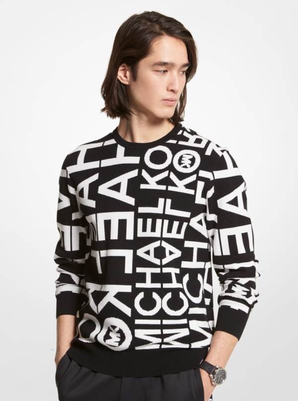 Panske Svetre Michael Kors Newsprint Logo Jacquard Čierne - Oblecenie Michael Kors Outlet | RMOTC-5643